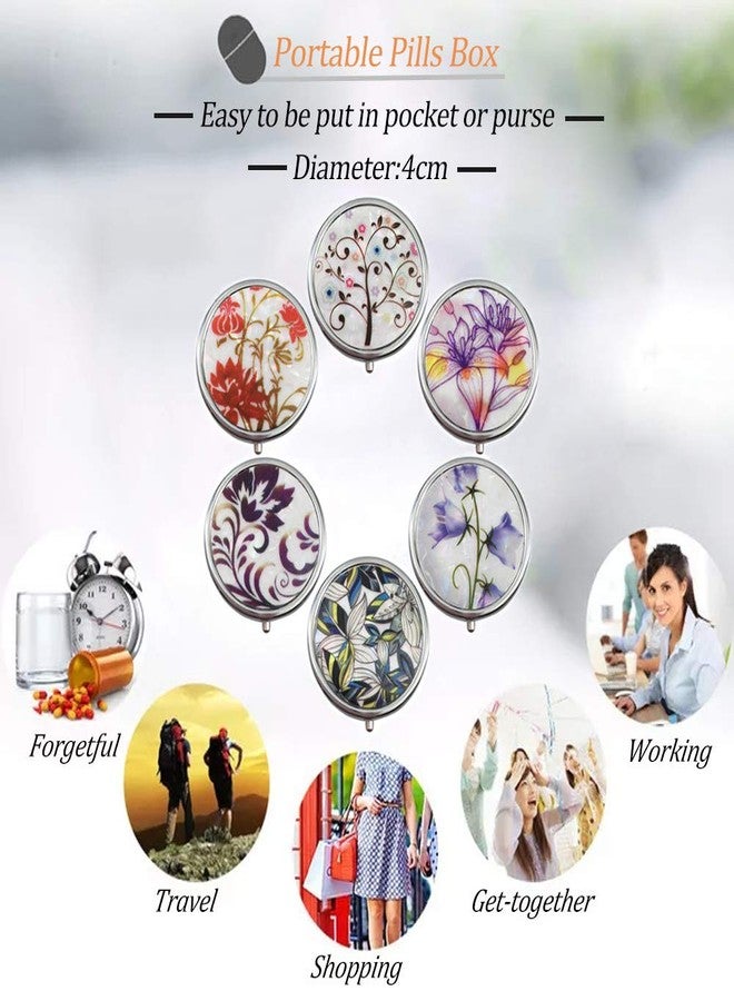 CREATIEE-PRO 6Pcs Elegant Pill Box Case, CREATIEE-PRO Portable Medicine Tablet Vitamin Holder Organizer with 3 Component for Purse Pocket Travel - Practical & Fashionable(6 Patterns, 1.6Inches) - Image 4